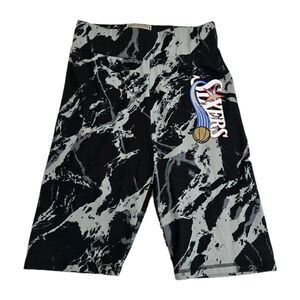 Philadelphia 76ers Biker Shorts Womens Sz L NBA Mitchell Ness Basketball Marble